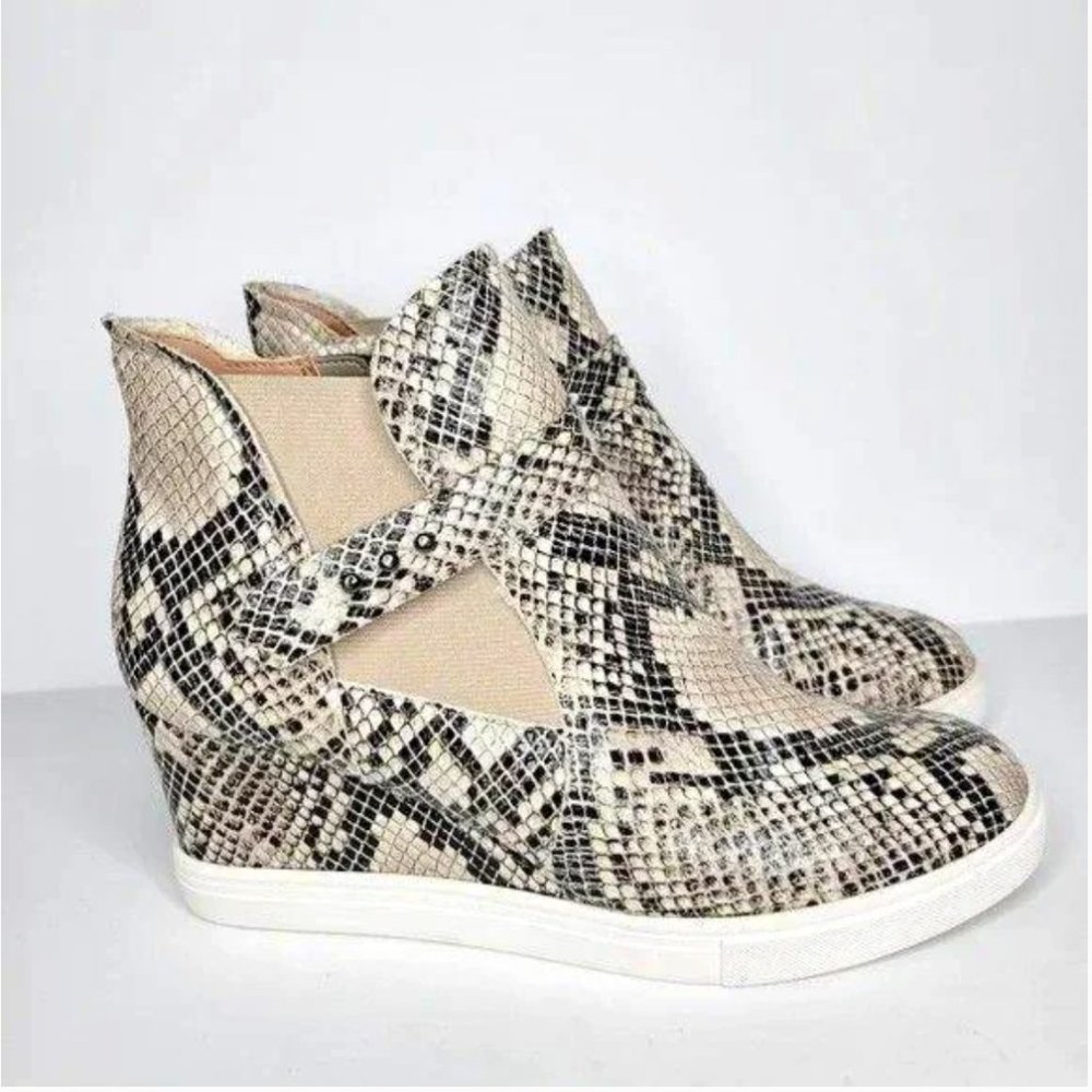 Linea Paolo Freshton Natural Snakeskin Printed Leather Wedge Sneaker Bootie 9